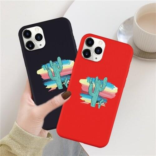 JAMULAR Cartoon Cactus Oil Painting Phone Case For iPhone 7 SE 2020 11 Pro XS MAX X XR 8 6 Plus Candy Soft Silicone Cover Fundas