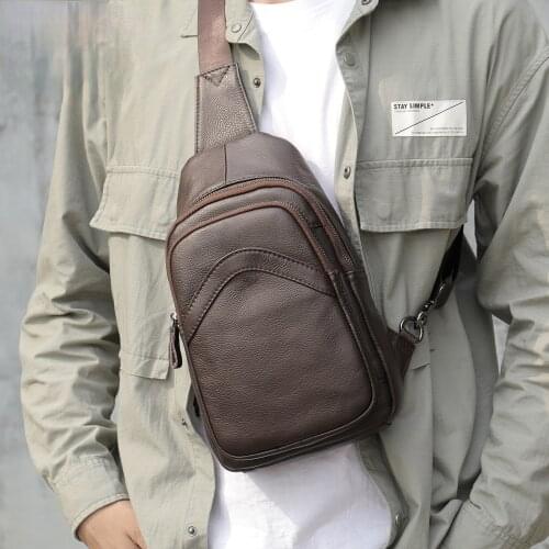 Retro first layer cowhide chest bag diagonal bag leather mens chest bag outdoor sports one-shoulder cross-body bag tide