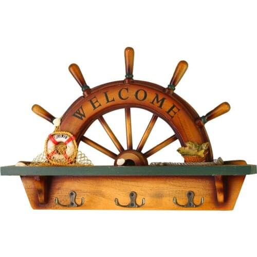 Mediterranean Style Wall Mounted Key Hooks Creative Wooden Rudder Style Entryway Key Holder for Wall Organizer