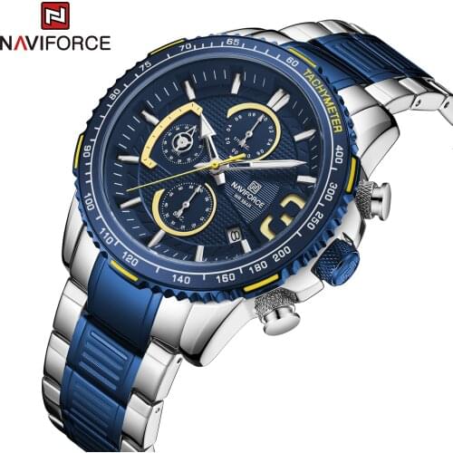 NAVIFORCE Brand Blue Automatic Date Leather Strap Sports Casual Quartz Men Blue Watch NF9177
