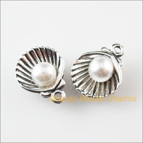 New 15Pcs White Tibetan Silver Color Acrylic Shell Charms Pendants 12x15.5mm