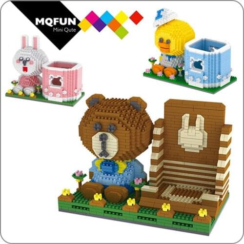 YZ cute Friends bear duck rabbit animal pencil box phone holder action figure kids block plastic building block educational toy