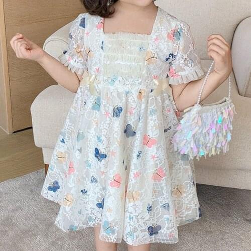 Dress 2021 New Summer Dresses For Girls Party Dress Butterfly Print Lace Mesh Wedding Dress Evening Dresses Princess Dress