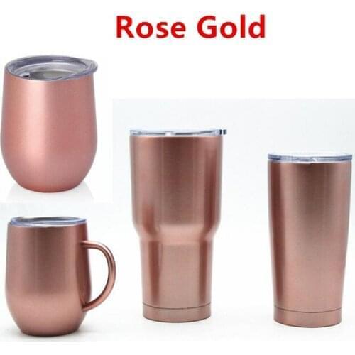 Quevina50pcs Rose Gold 9oz 12oz egg wine glass double wall stainless steel vacuum insulated mug 20 oz 30 oz tumbler coffee mugs