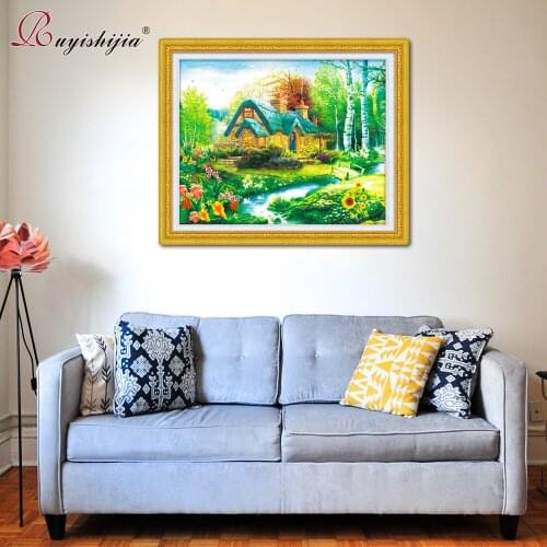 RUYISHIJIA 5D Diamond Painting Full Drill Square Diamond Mosaic Embroidery Pictures of Rhinestones diamant forest cabin
