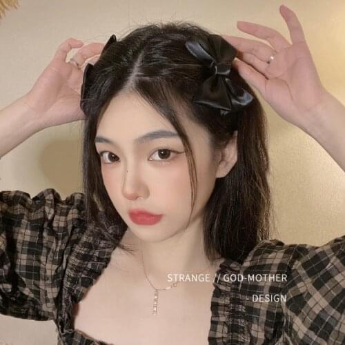 Lovely birthday hair card day style black bow hair clip female bangs with duck bill with fairy side simple clip headdress