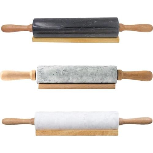 Hot Sale Rolling Pin With Marble Roller Solid Wood Base Home Kitchen Utensils Baking Tool Support Dropshipping Wholesale