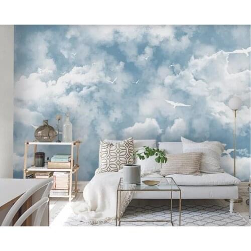 Modern Mediterranean Seagull Wallpaper 3D Mural for Kids Bedroom Home Wall Decor Art Wall Paper Blue Sky Cloud Contact Paper