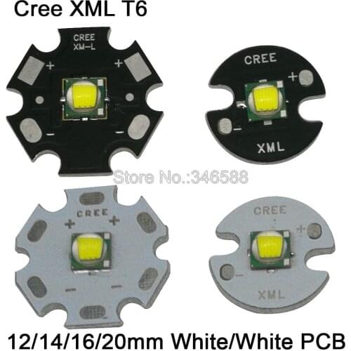 10pcs CREE XML XM-L T6 10W Cool White High Power LED Emitter Diode with 12mm 14mm 16mm 20mm Black or White PCB for Flashlight