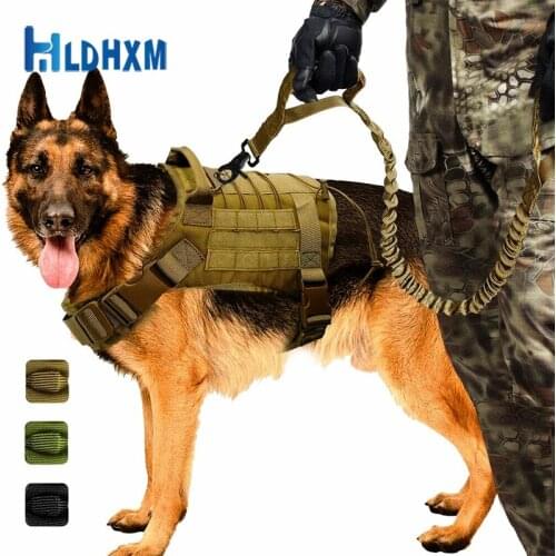 Hldhxm Dog Saddle Tactical Harness With Riot-Proof Leads Hiking Camping Hound For Medium Large Dogs Tactical Military Pet Vest
