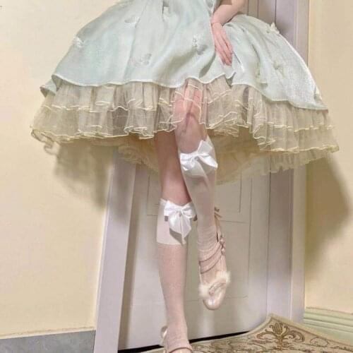 Japanese Thin Transparent Knee Socks Middle Tube Stockings Bowknot JK Calf Socks Girl Student Nylon Stockings Lolita Tights