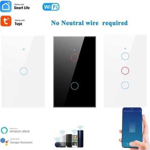 1/2/3 gang TUYA WiFi Smart Touch Switch Home Light Wall Button 120*72mm for Alexa and Google Home Assistant US Standard