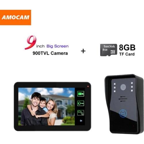 9 inch Touch Monitor Video Record door phone Video Intercom Doorbell System Kit with 8GB Card video Recording video doobell
