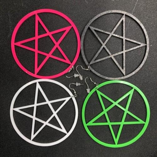 New Big Black Pink Pentagram Round Acrylic Hanging Dangle Earrings For Women Large Star Drop Earring Statement Fashion Jewelry