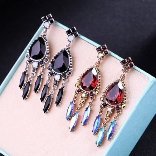 Red/Black Waterdrop Women Earrings aliexpress Hot Sale Retro Fashion Crystal Dangle Earrings Indian Jewelry