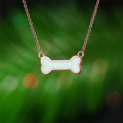 Cute Female Dog Bone Pendant Necklace Classic Opal Stone Chain Necklaces For Women Silver Rose Gold Color Wedding Necklace