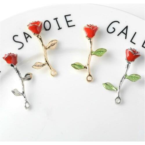 10Pcs 2.5*4cm Romantic Metal Rose Shape Pendant Charms For DIY Making Earrings Bracelet Trendy Jewelry Findings Supplies