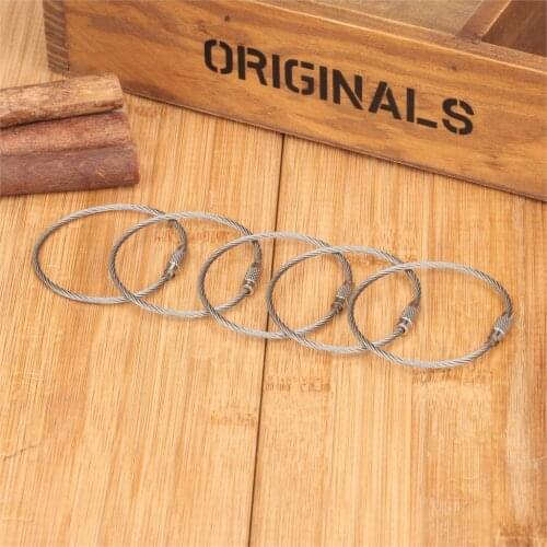 150MM Camping Locking EDC Steel Wire Rope Cable Key Ring Keychain Stainless Steel Wire Pendant Loop Multi Outdoor Tools 5PCS