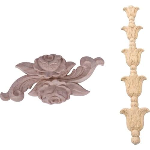 2 Pcs Rubber Wood Carved Corner Craft Onlay Applique Furniture Door Home Decor, 17X3.5cm & 12 X 6cm