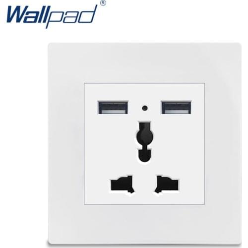 2 USB 3 Pin MF Socket Wallpad Luxury White Wall Power Electrical Outlet Sockets PC Panel 5V 2.1A