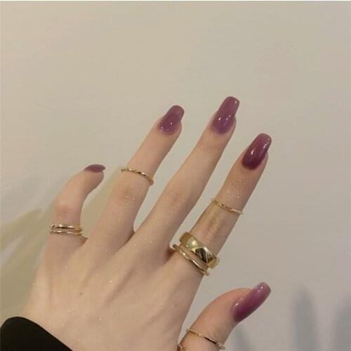 24Pcs Med-length Gradient Ballerina Fake Nails Art Natural Coffin Press on False Nail Art Tips With glue