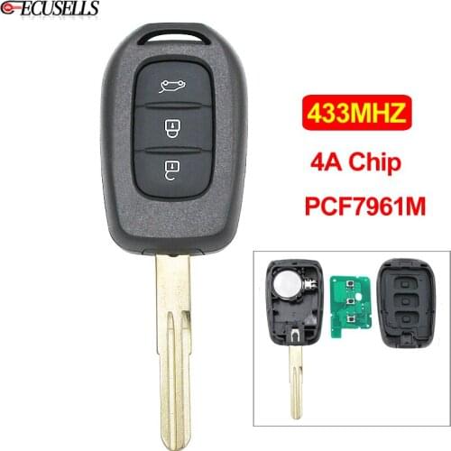 3 Button Remote Car Key 433MHz 4A PCF7961M Chip Uncut Blade for Renault Dacia Logan Sandero Lodgy Dokker Duster