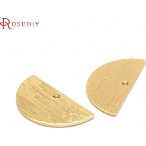 34402-G)20PCS 11*21MM Hole 1MM 24K Gold Color Brass Half Round Shape Charms High Quality Diy Jewelry Findings Accessories