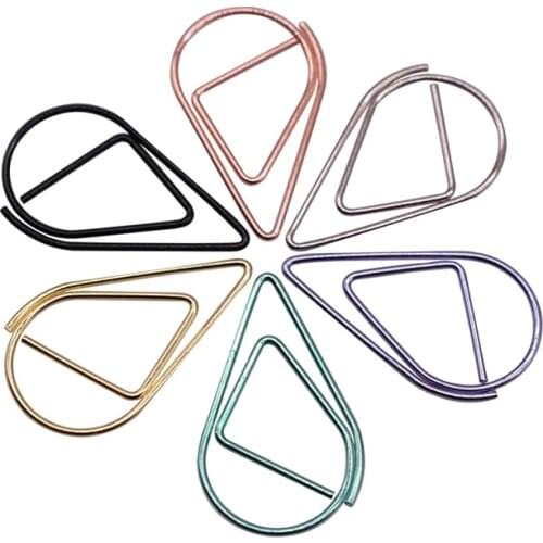50 Pcs / Lot 2.5 * 1.5cm Modeling Paper Clips Metal Material Water Drop Shape Golden Silver Black Colored Bookmark Memo Clips