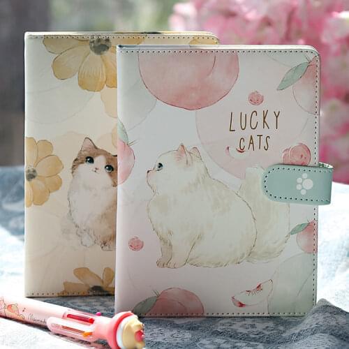B6 Notebook Cute Cat Magnetic Buckle Small Fresh PU Leather Diary Student Color Page Girl Heart Hand Book
