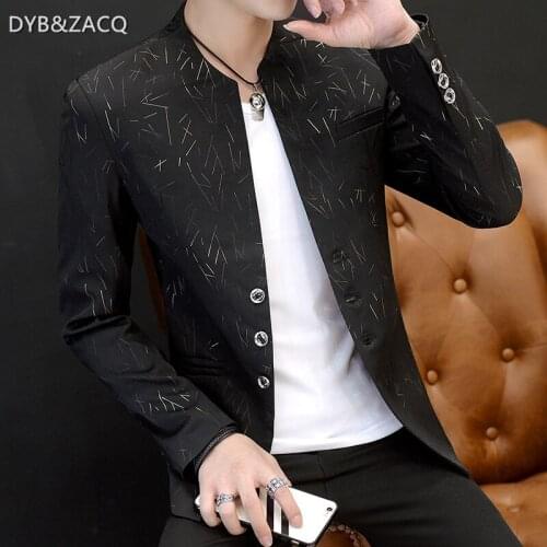 Men Stand Collar Long Sleeves Suit Fashion Jacket Casual Small Suit Korean Edition Mens Jacket Single West Tide Blazer Men