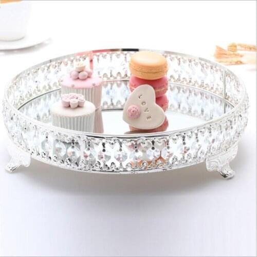 Diameter31cm European round crystal tray decoration home storage tray, home decoration serving tray silver tray FT006