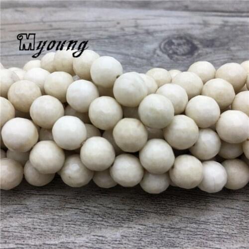 Faceted Natural Wood Fossils Stone Beads,Beige Round Loose beads For DIY Jewelry Making MY2037