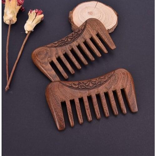 Natural Gold Sandalwood Super Wide Tooth Wood Double Side Engraved Hair Combs