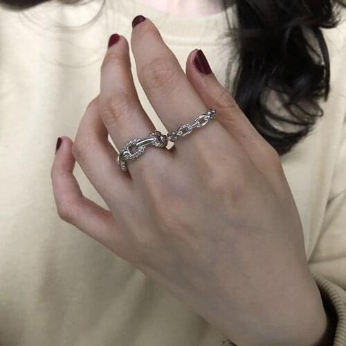 Silver Color Simple Link Chain Shaped Rings For Women Adjustable Ring Jewelry Accessories Gift Open Ring Unusual Finger Ring
