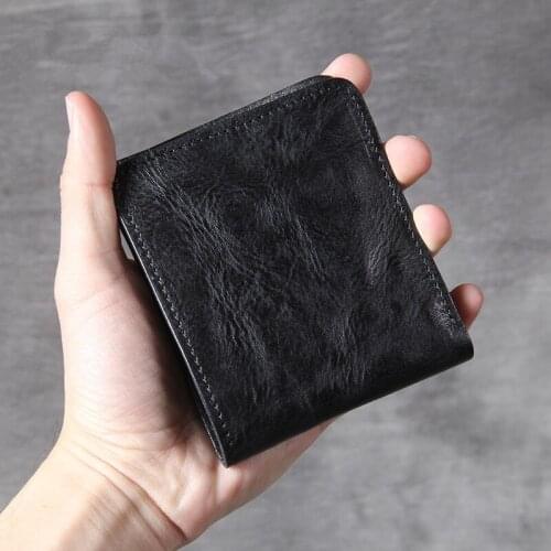 Simple retro neutral Genuine leather short Wallet first layer cowhide ultra-thin card package for men and women ID package