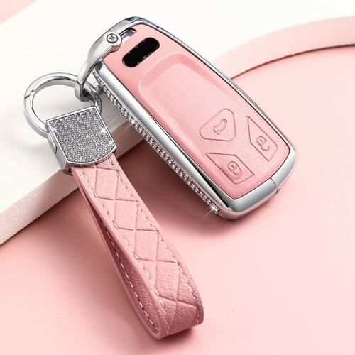 Leather Car Remote Key Case Cover Shell For Audi A6 C8 A7 A8 D5 Q8 E-tron E TRON 2018 2019 2020 2021 Accessories Girl Gift