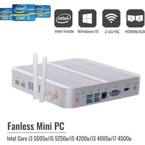 HOT Fanless Mini PC Nuc Core i5 5200U i3 6157U DDR3 Small Computer Desktop Win 10 Linux 4K HDMI VGA WIFI For Office Or Home