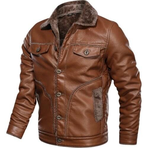 Mens Winter Plus Fleece Leather Jacket Vintage Male Thicken Warm Windbreaker Leather Coat PU Motorcycle Jackets Plus Size M-8XL