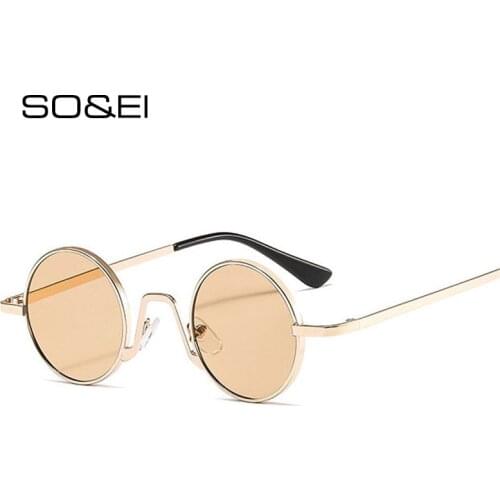 SO&EI Fashion Small Round Women Sunglasses Brand Designer Clear Ocean Lens Eyewear Vintage Men Metal Sun Glasses Oculos UV400