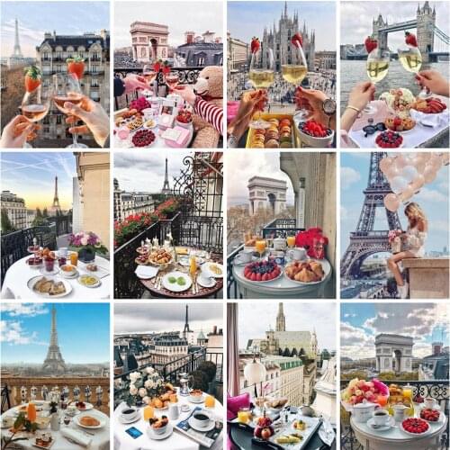 MomoArt 5D DIY Diamond Painting City Cross Stitch Diamond Embroidery Landscape Needlework Food Picture Rhinestones Home Decor