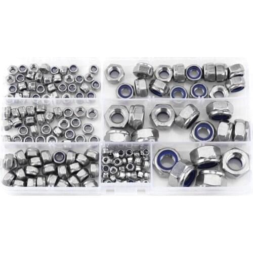 165pcs Stainless Steel Nylon Insert Locknut Assortment Kit M3 M4 M5 M6 M8 M10M12