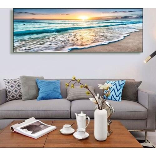 Natural Gold Beach Sunset Landscape Posters and Prints Canvas Painting Mediterran Scandinavian Wall Art Picture for Living Room