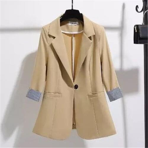 Women Spring Summer Coat Female Slim Thin 3/4 Sleeve Ladies OL Work Wear Suit Jacket Blaze Pctchwork Plus Size Coat Tops