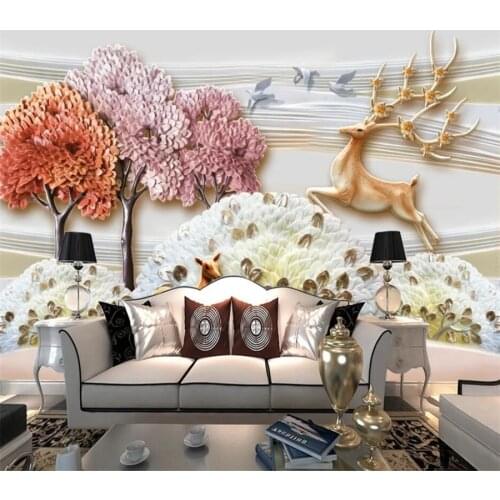Wellyu Custom wallpaper 3d murals new Chinese embossed forest sika deer landscape TV background wall paper 3d papel de parede
