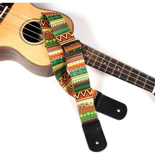 Ethnic Style Ukulele Strap Durable Adjustable Printing Ribbon Clip-on Hawaii Guitar Belt Sling Instrument Guitar Accessories