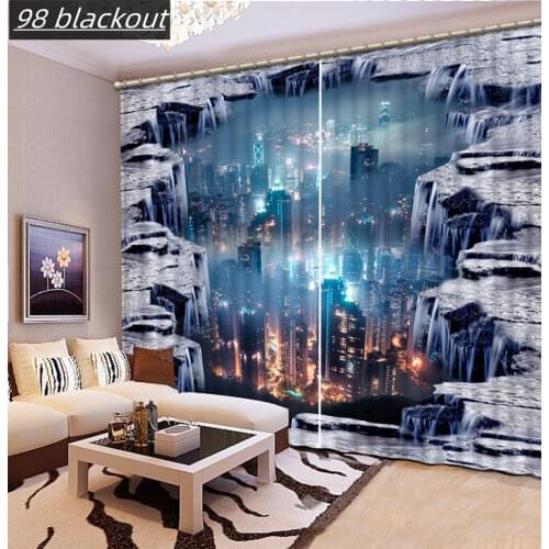 3D Curtains Waterfall city night scene Luxury 3D Window Curtains -For-Living-room Window Curtain