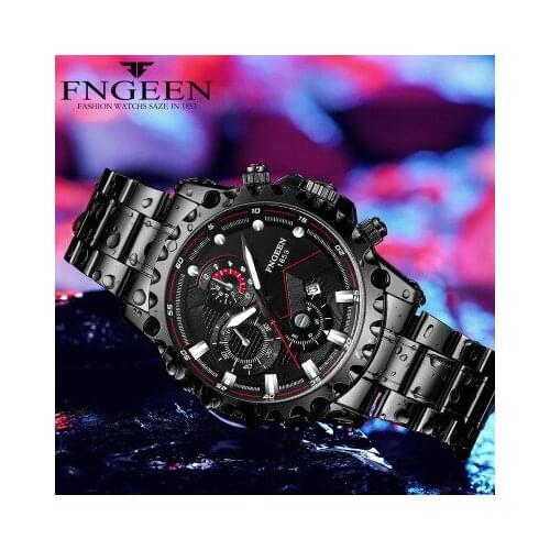 FNGEEN Brand Luxury Mens Watches Stainless Steel Waterproof Quartz Watch Mens Casual Sport Chronograph Male Clock reloj hombre