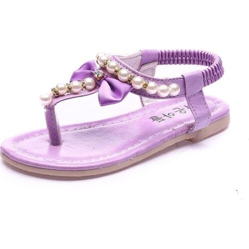 Kids Sandals Summer Girls Princess Pearl Beading Sandals Bow Infant Toddler Baby Beach Flat With Shoes Flip Flops