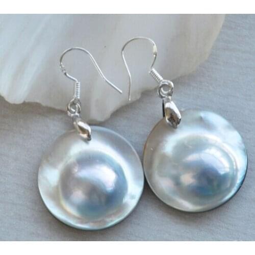 AREAL 22MM GRAY SOUTH SEA MABE PEARL DANGLE EARRING 925SILVER HOOK