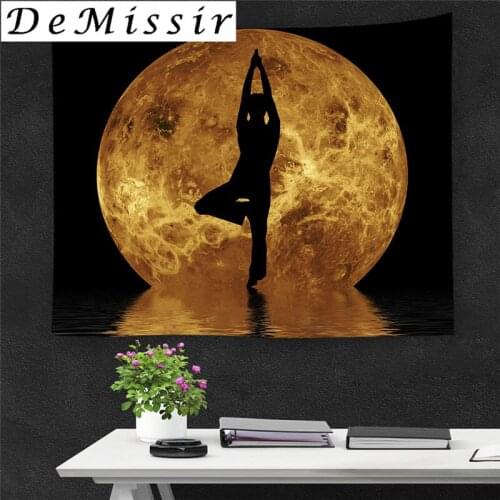DeMissir Silhouette Yoga Post Tapestry Decorative Mandala Tapestry Indian 130cmx150cm 150cmx210cm Boho Wall Carpet